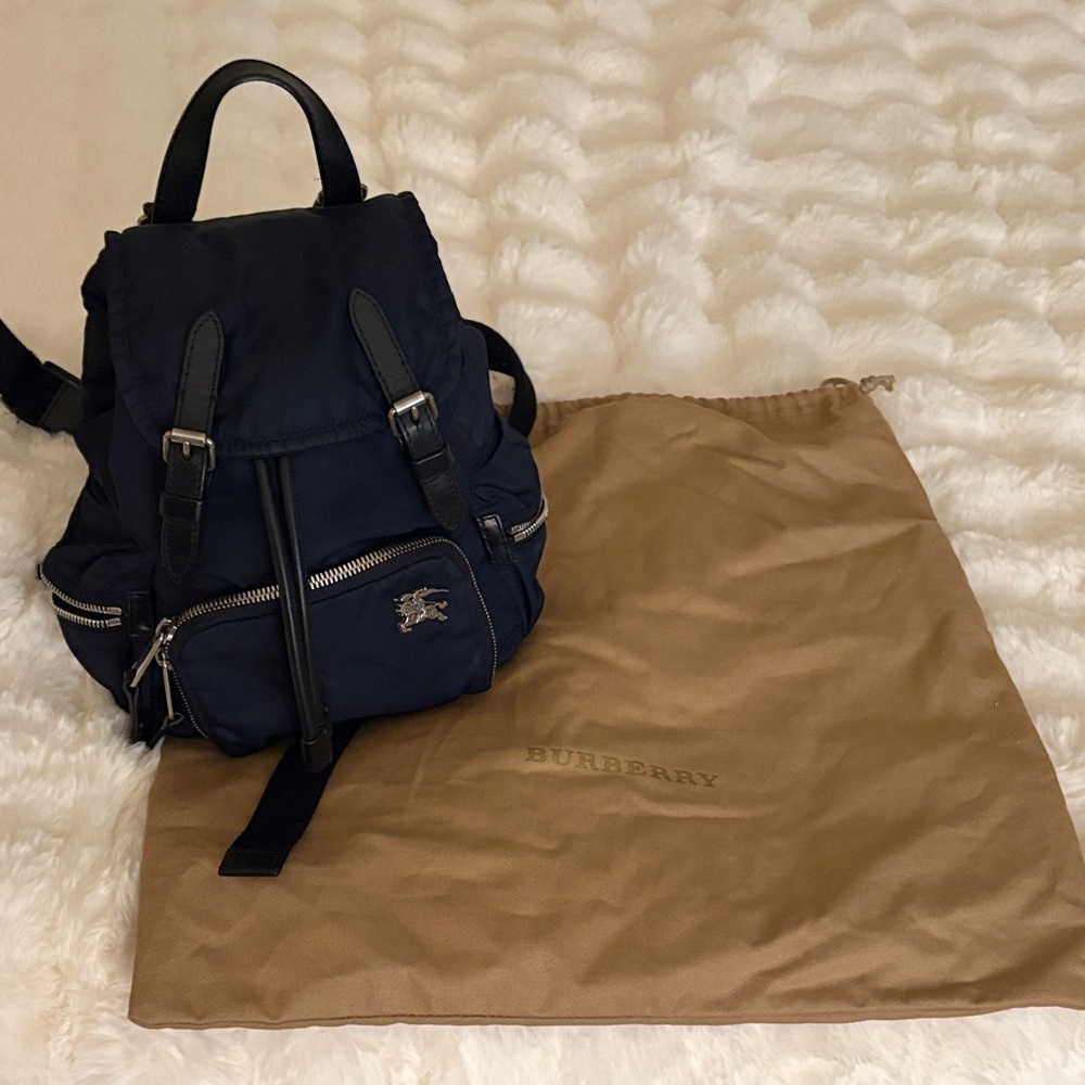 Burberry Navy Backpack with Silver Accents